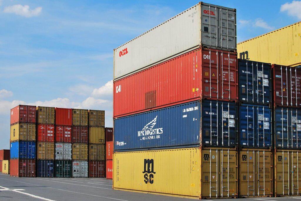 Shipping containers in shipping port